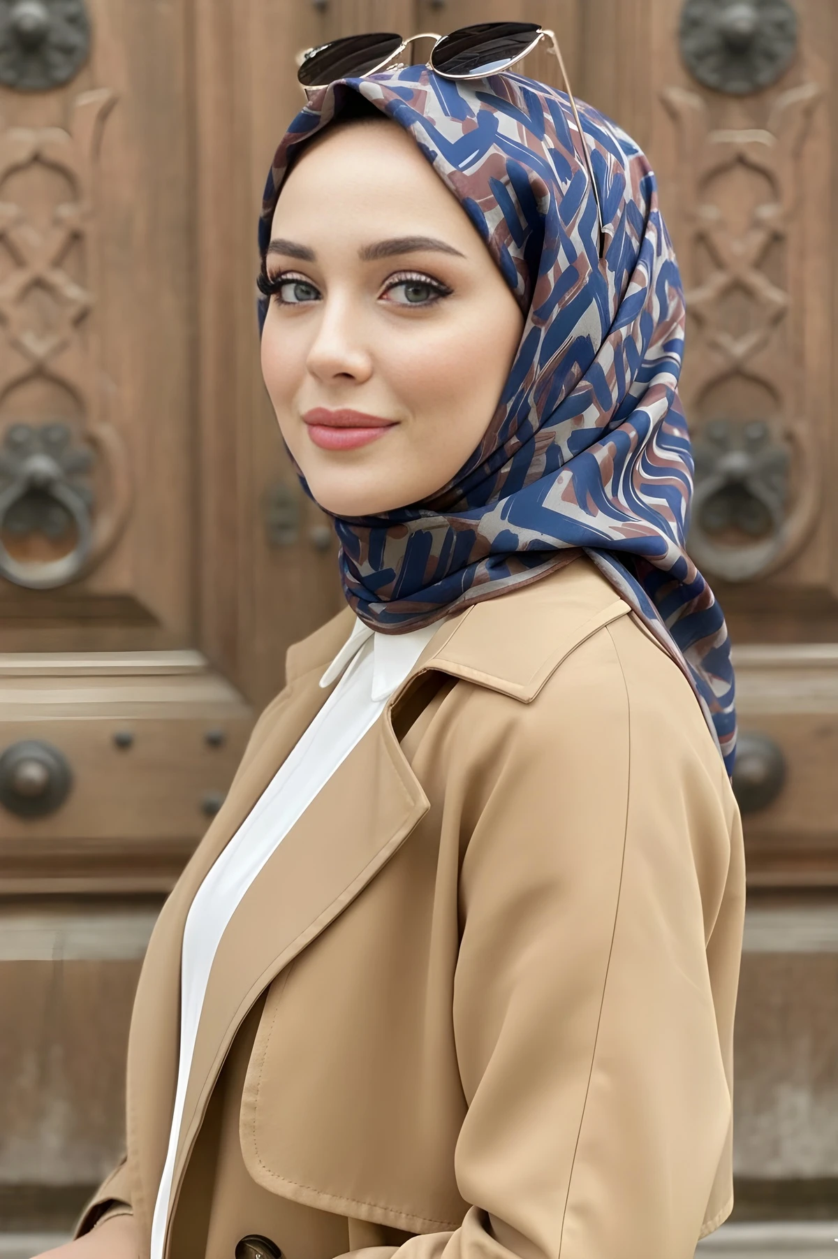 Koyu Lacivert Silk Home Soft Dijital Pamuklu Eşarp