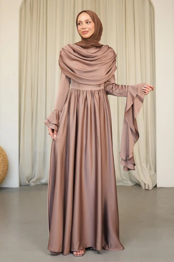 Koyuv Vizon Kol Katlı Önü Drapeli Saten Abiye