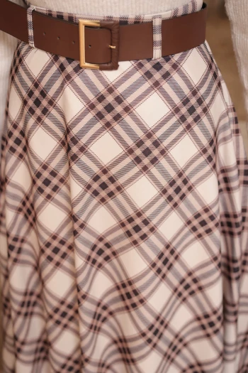 Krem Kemerli Ekose Kloş Etek