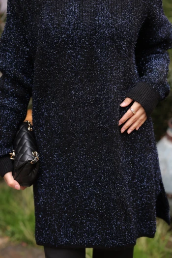 Lacivert Bisiklet Yaka Simli Triko Kazak