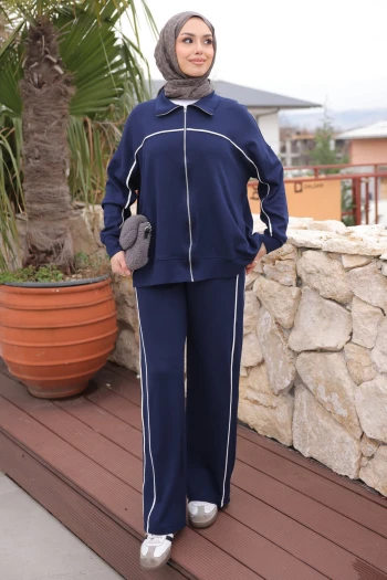 Lacivert Çift Cepli Fermuarlı Biyeli Takım