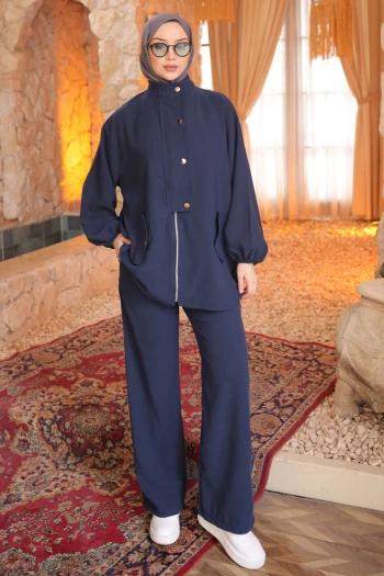 Lacivert Fermuarlı Ceket Pantolonlu Takım