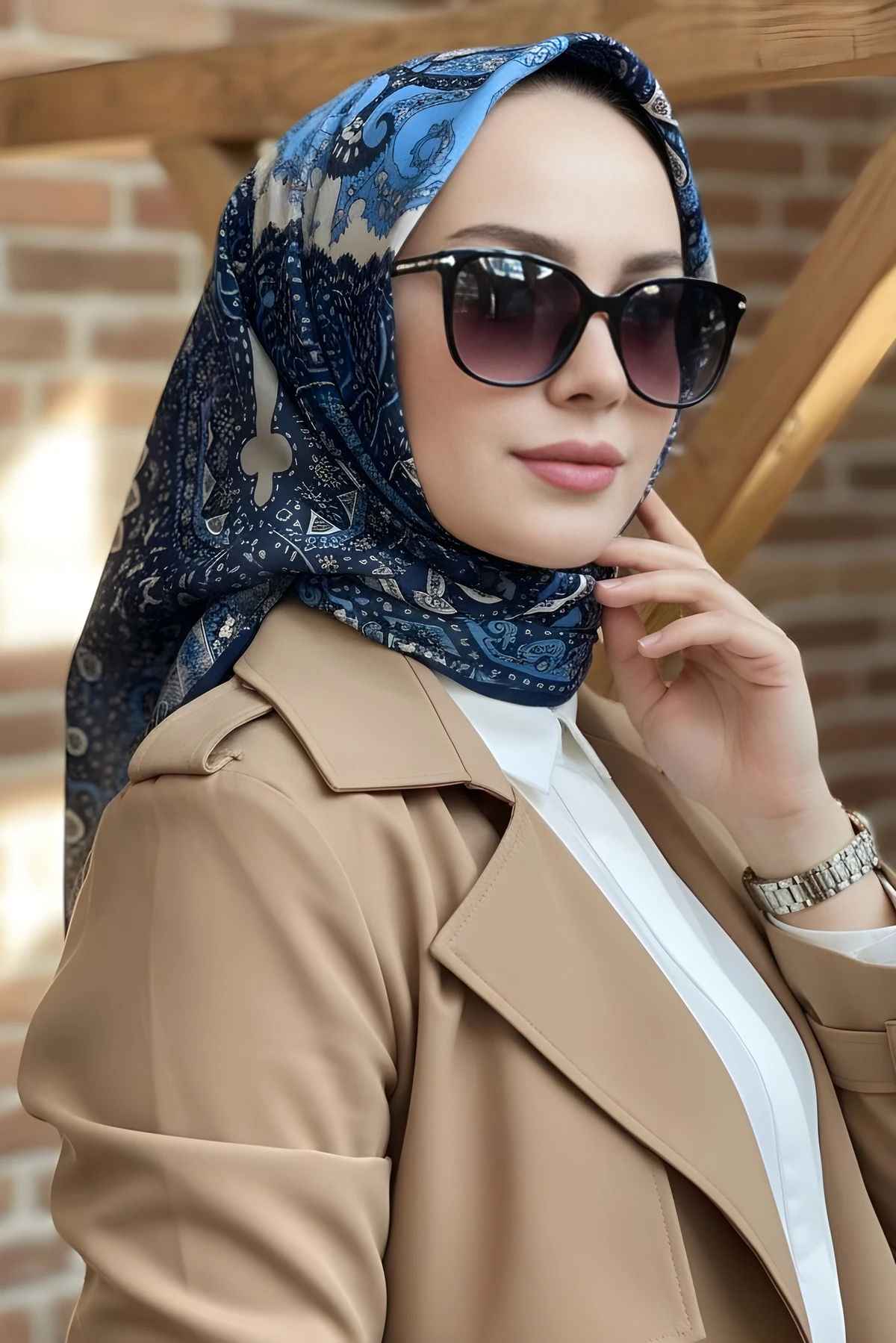 Lacivert İpekhan Soft Dijital Pamuklu Eşarp