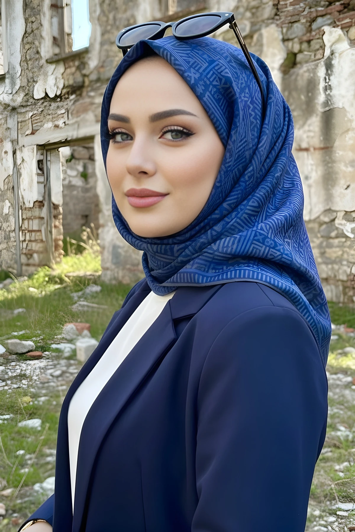 Lacivert Silk Home Soft Dijital Pamuklu Eşarp