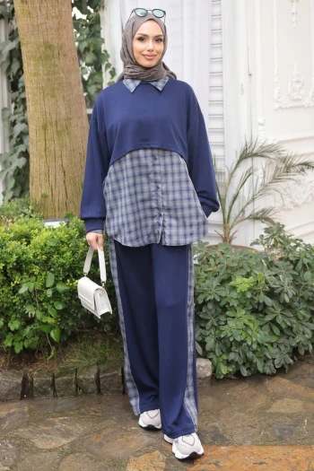 Lacivert Sweat Gömlek Pantolonlu 3'lü Kombim Takım