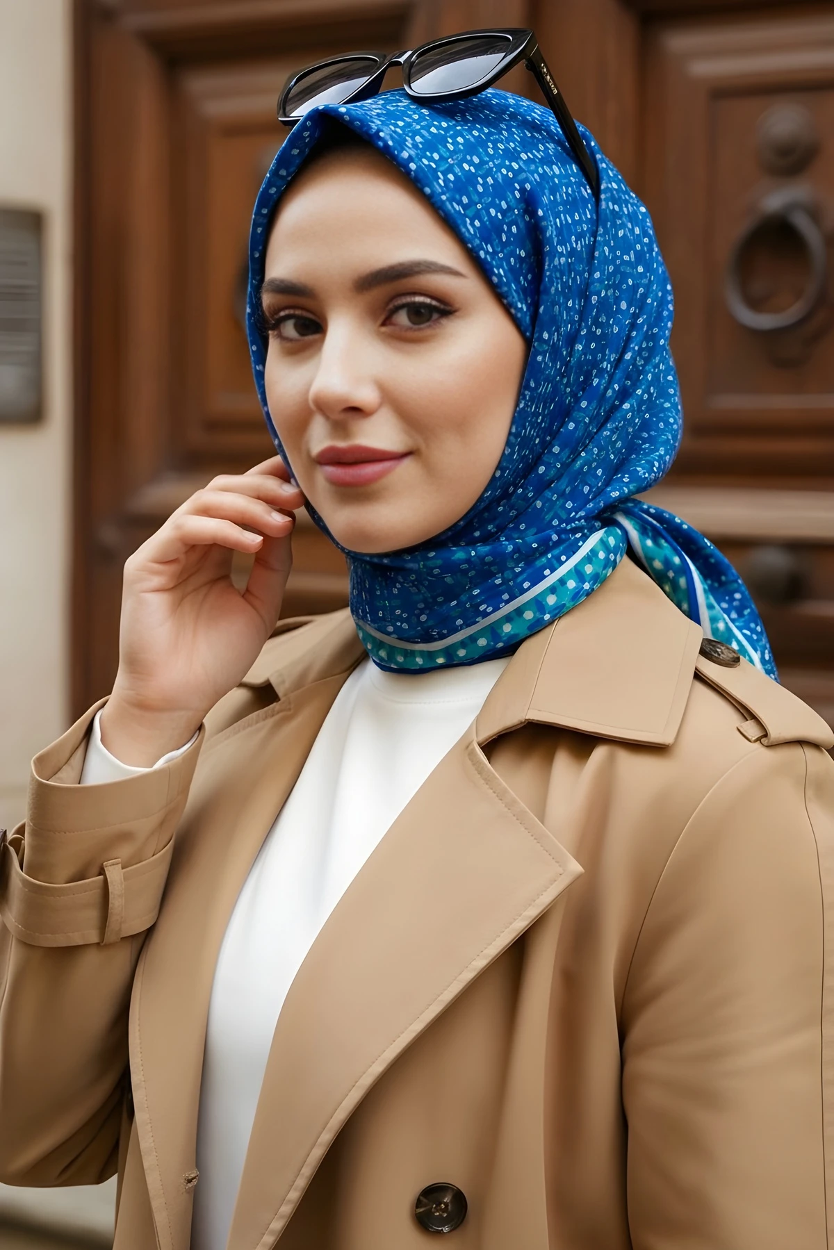 Mavi Soft Dijital Pamuklu Eşarp