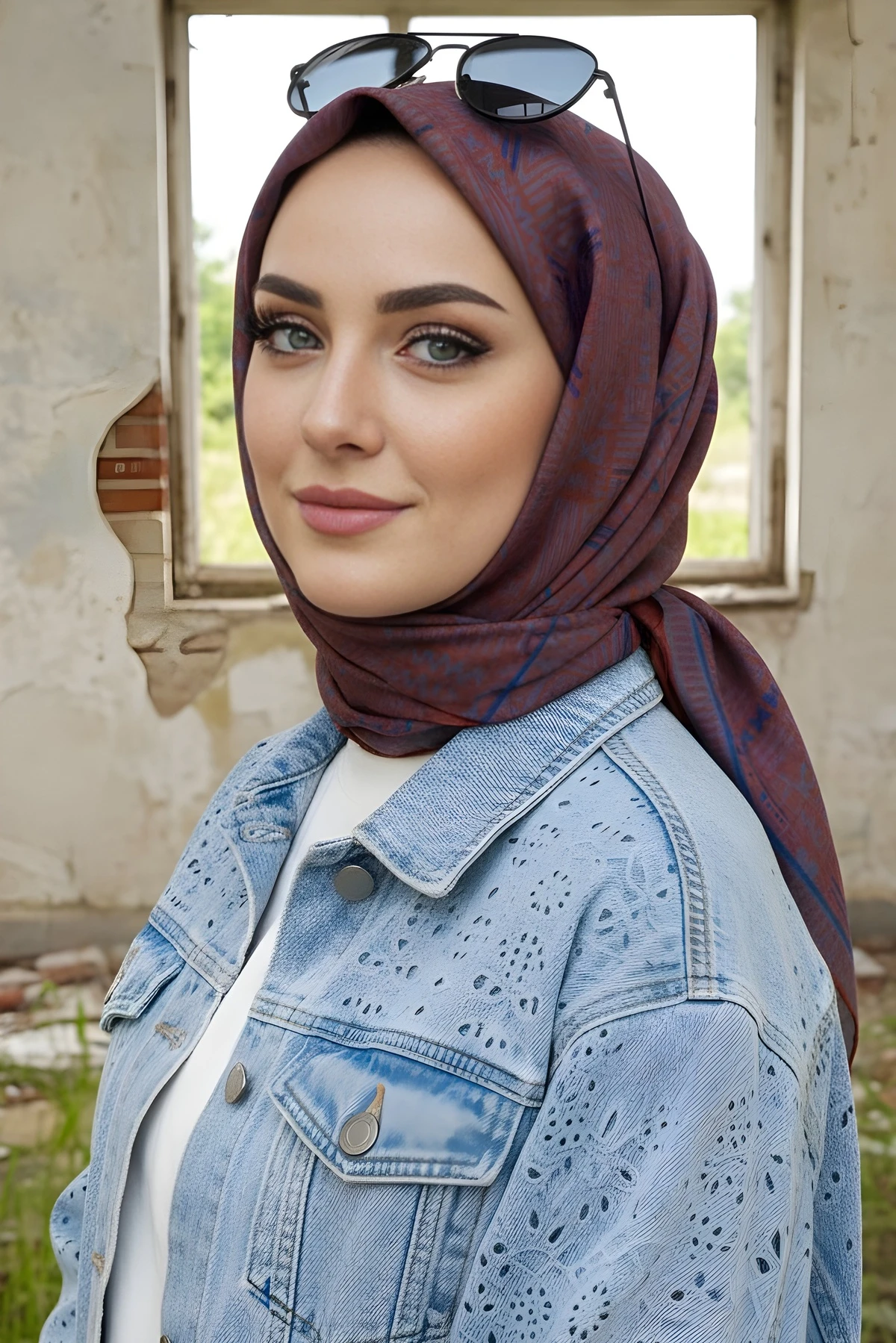 Mavi/Kiremit Silk Home Soft Dijital Pamuklu Eşarp