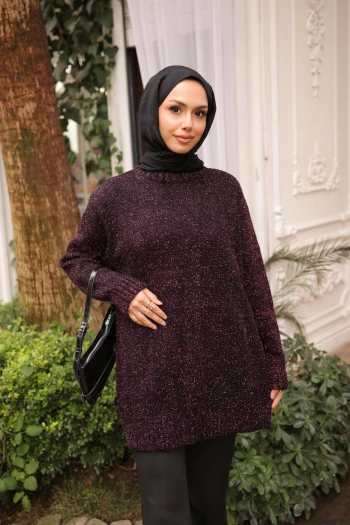 Mor Bisiklet Yaka Simli Triko Kazak