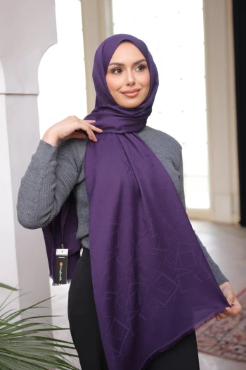 Mor İpekhan Pamuk Jakarlı Şal