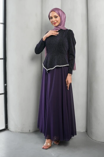 Mor Taş Detaylı Tasarım Abiye