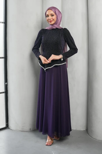 Mor Taş Detaylı Tasarım Abiye
