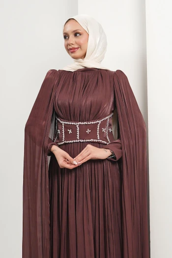 Mürdüm Beli Taşlı Pelerinli Piliseli Abiye