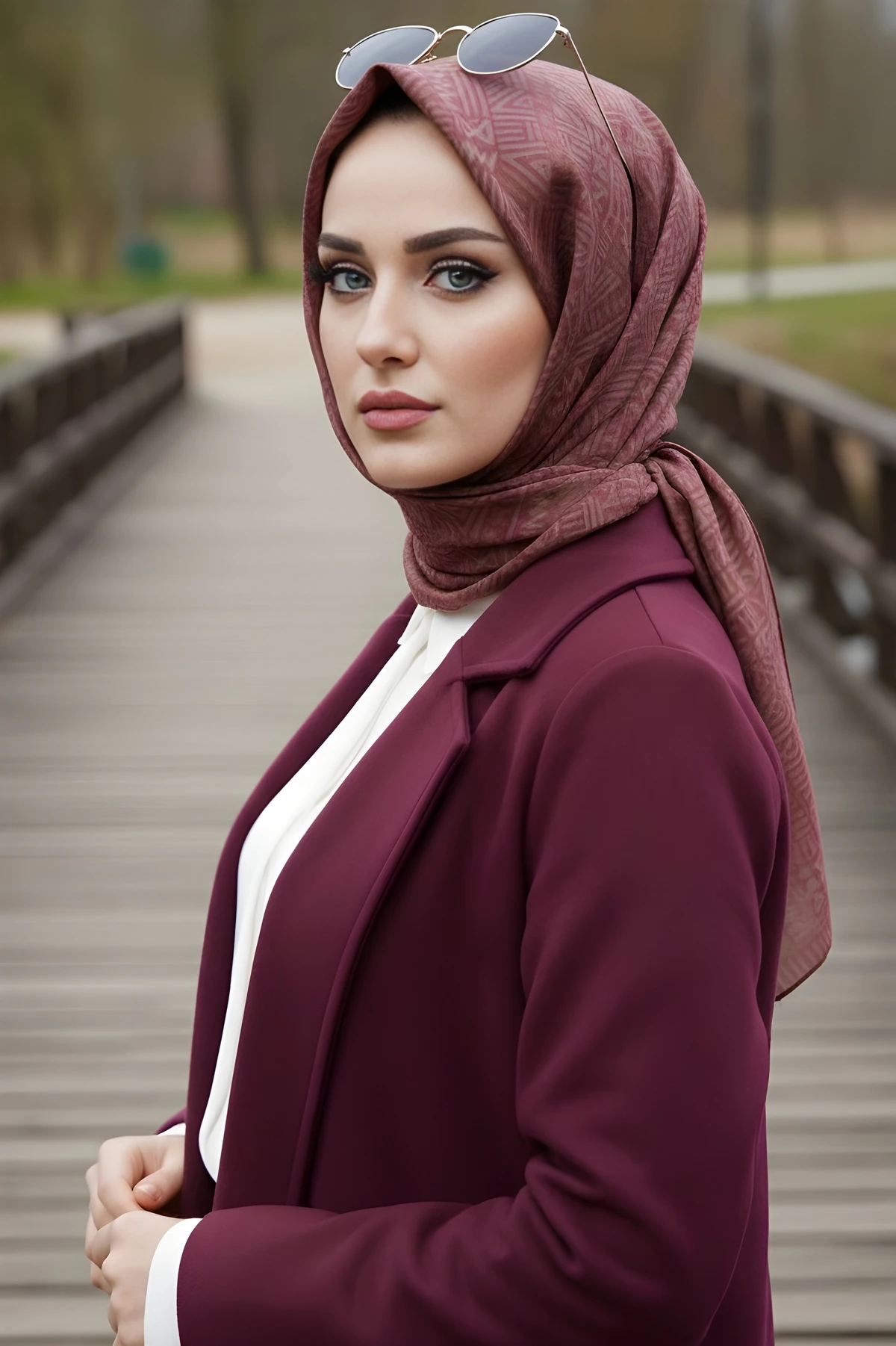 Mürdüm Vizon Silk Home Soft Dijital Pamuklu Eşarp