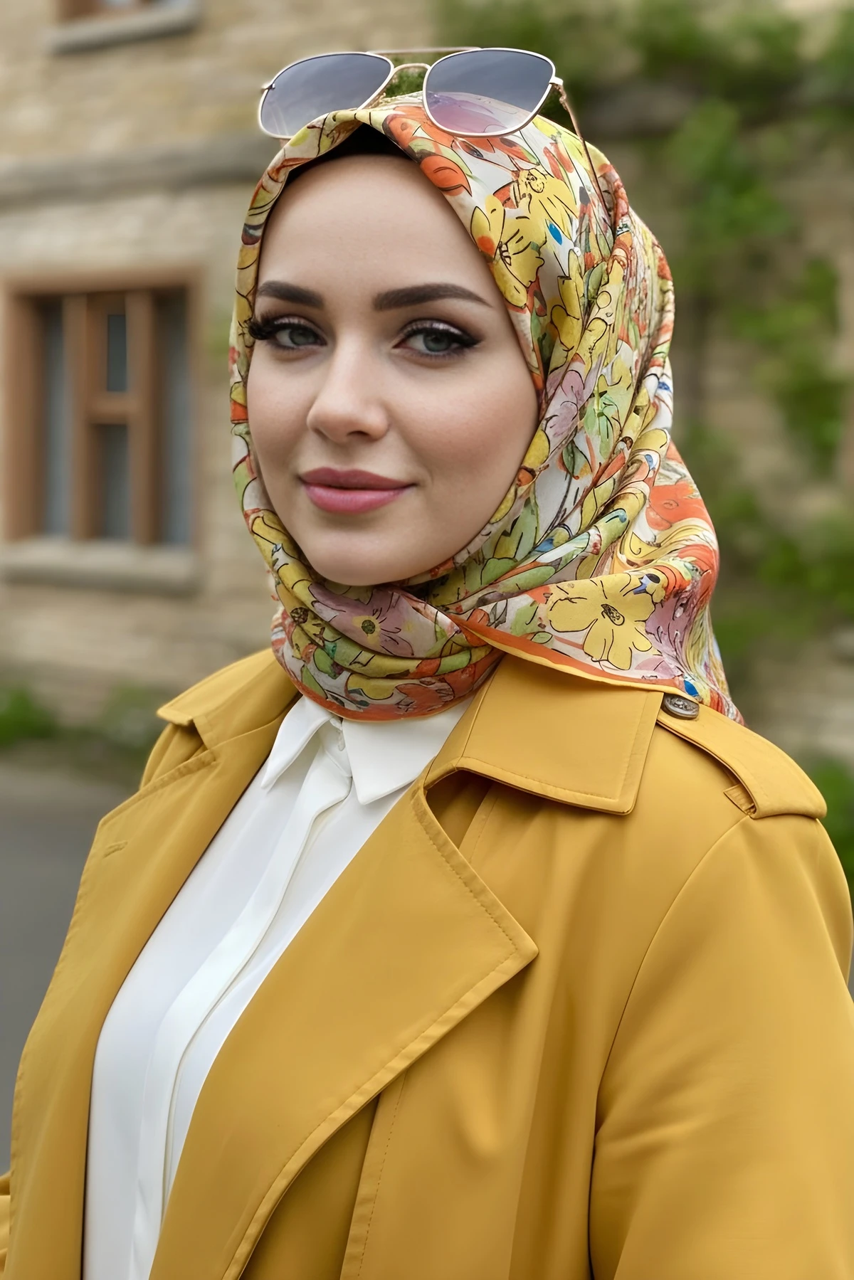 Sarı Silk Home Soft Dijital Pamuklu Eşarp