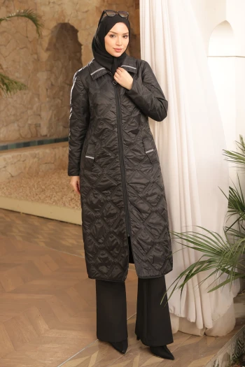 Siyah Büyük Beden Kapitone Mont