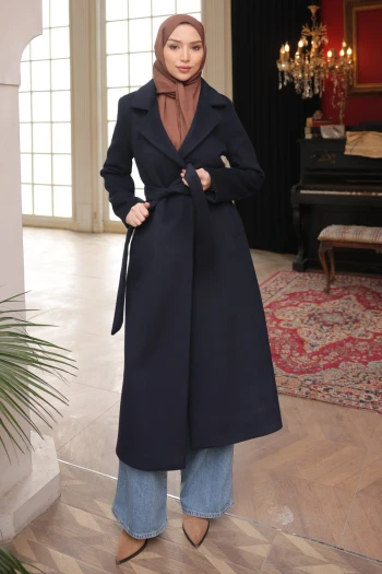 Siyah Büyük Beden Kaşe Kaban