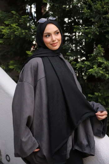 Siyah İpekhan Pamuk Jakarlı Şal