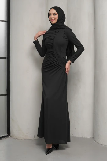 Siyah Önü Drapeli Balık Model Abiye