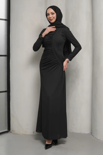 Siyah Önü Drapeli Balık Model Abiye