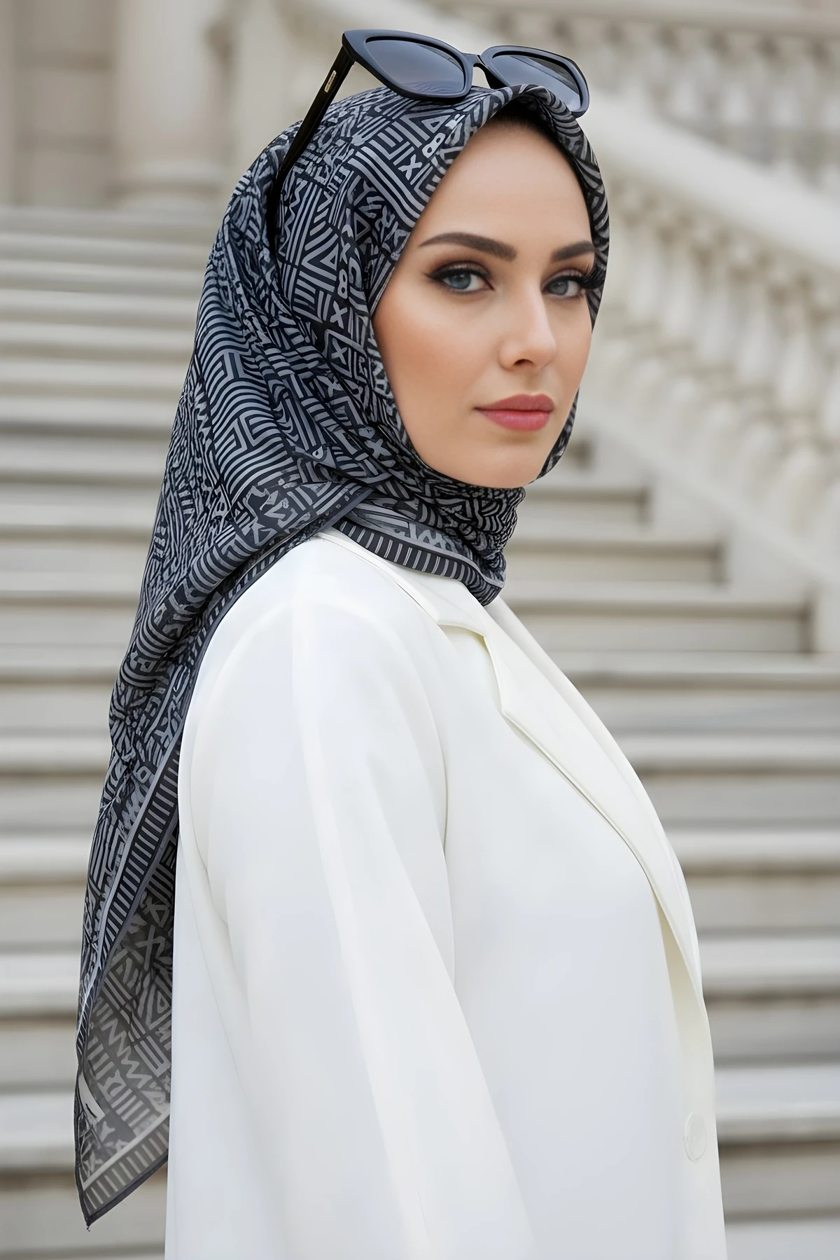 Siyah Silk Home Soft Dijital Pamuklu Eşarp