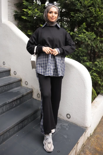 Siyah Sweat Gömlek Pantolonlu 3'lü Kombim Takım