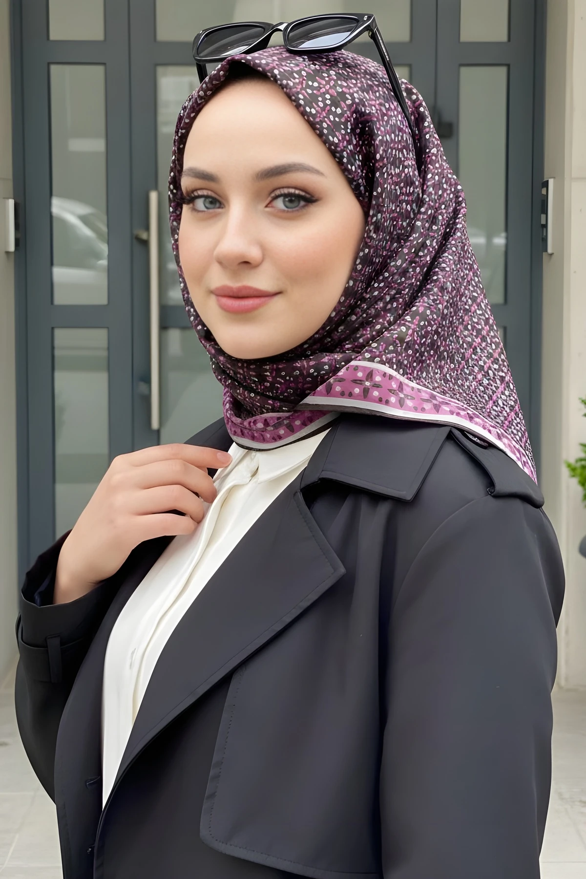 Siyah/Fuşya Soft Dijital Pamuklu Eşarp