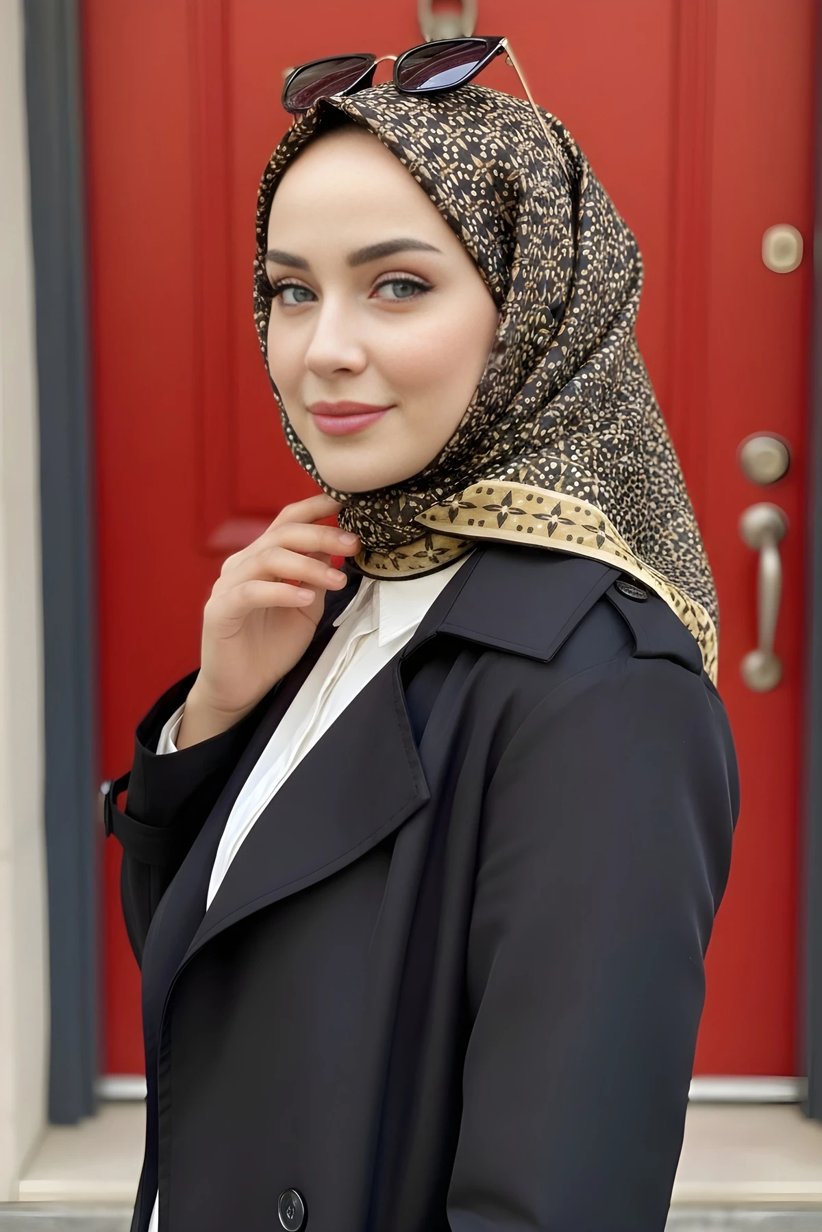 Siyah/Sarı Soft Dijital Pamuklu Eşarp