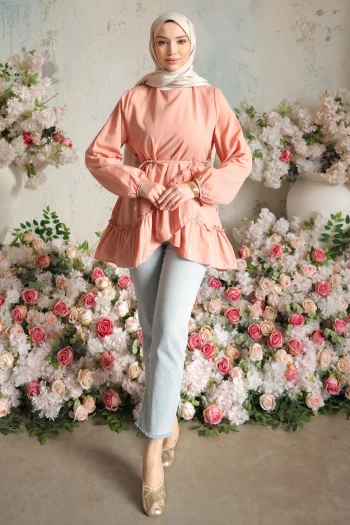 Somon Eteği Katlı Fırfırlı Tunik