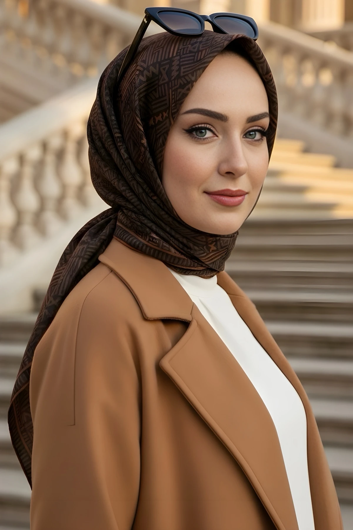 Taba Haki Silk Home Soft Dijital Pamuklu Eşarp