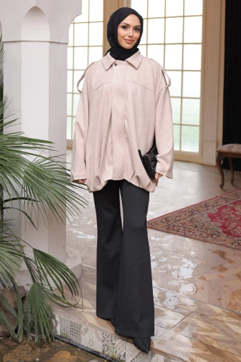 Taş Eteği Pileli Oversize Süet Ceket