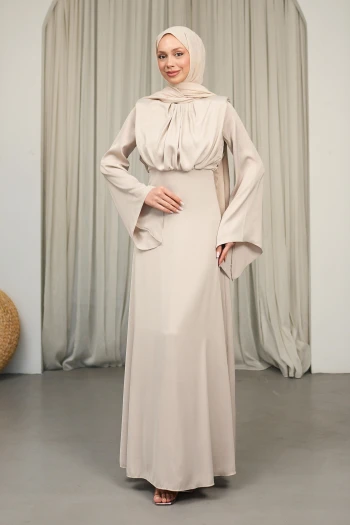 Taş Omuzları Vatkatlı Saten Abiye