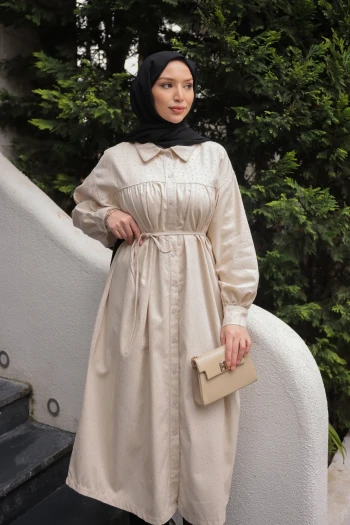 Taş Oversize Taşlı Düğmeli Gabardin Tunik