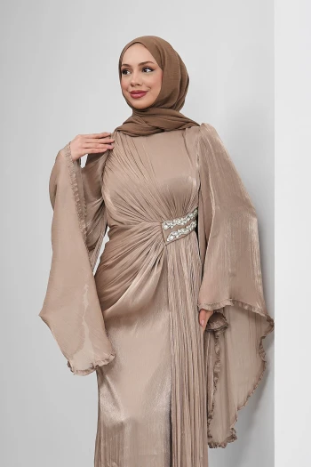 Vizon Bel Taşlı Şifon Abiye