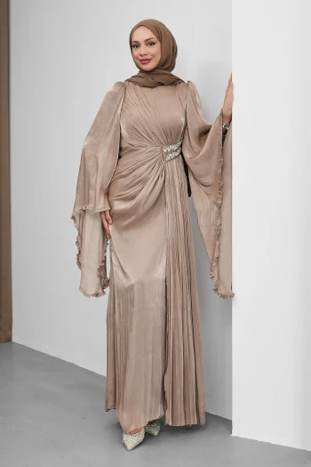 Vizon Bel Taşlı Şifon Abiye