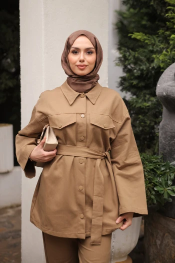 Vizon Çıt Çıtlı Gabardin Ceket Pantolonlu Takım