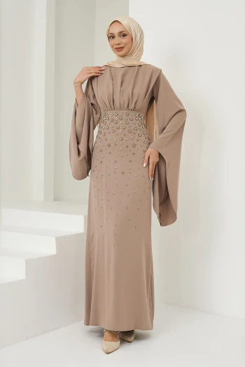 Vizon Önü Drapeli Taş İşlemeli Abiye