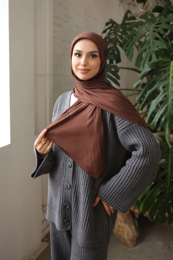 Acı Kahve Helen Önü Süngerli Pratik Penye Şal