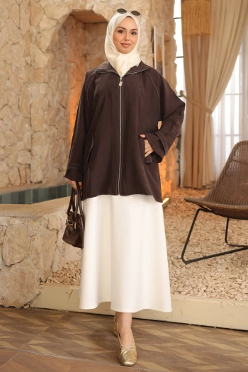 Acı Kahve Kol Apolet Detaylı Fermuarlı Ceket