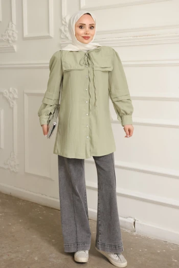 Açık Haki Yaka Detaylı Gömlek
