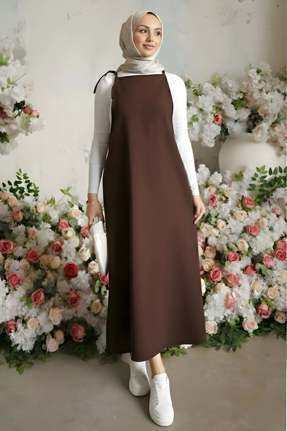 Açık Kahve İp Askılı Jile Elbise