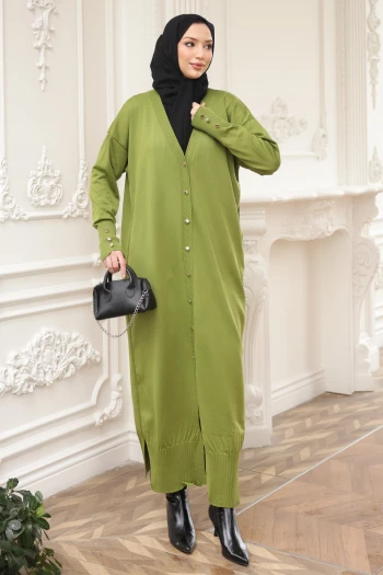 Açık Yeşil Soğuk İplik Triko Hırka