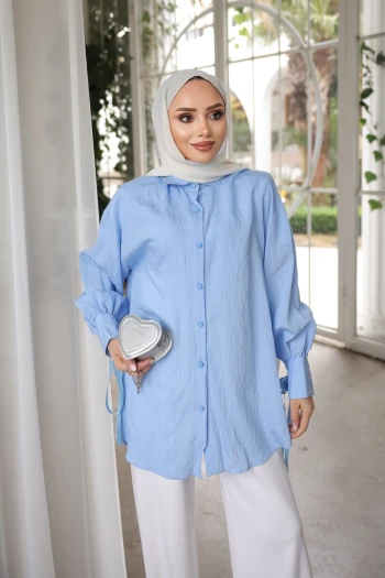 Bebe Mavi Kol Bağlamalı Gömlek