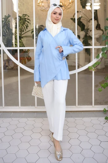 Bebe Mavi Kruvaze Yaka Bel Detaylı Tunik