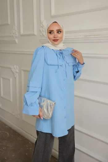 Bebe Mavi Yaka Detaylı Gömlek