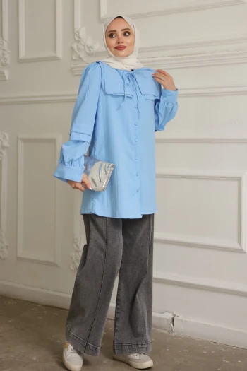Bebe Mavi Yaka Detaylı Gömlek