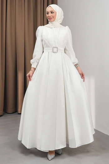 Beyaz Balon Kol Drapeli Abiye