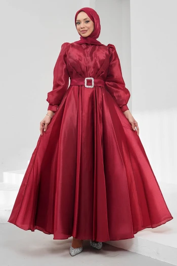 Bordo Balon Kol Drapeli Abiye