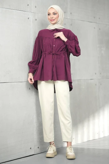 Bordo Bel Bağlamalı Modal Salaş Tunik