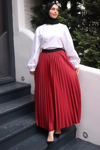 Bordo Bel Lastikli Piliseli Etek