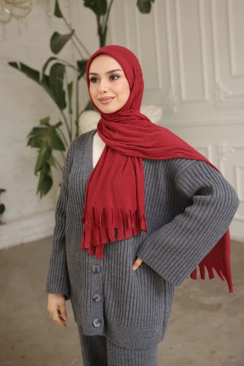 Bordo Helen Önü Süngerli Pratik Piliseli Şal